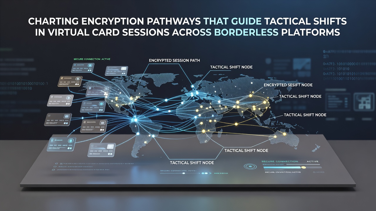 Illustration of encrypted data pathways connecting virtual card tables across international servers and mobile devices