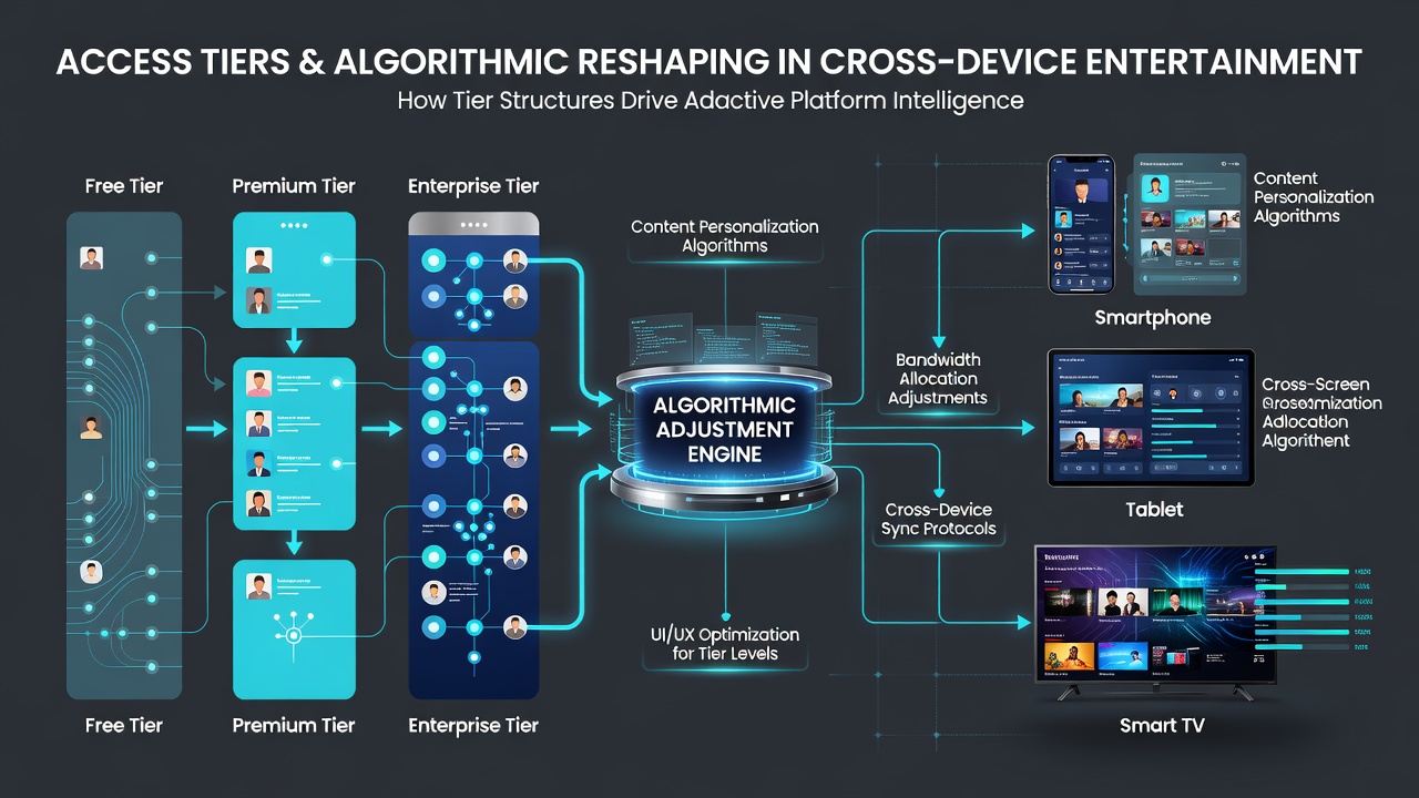 Algorithm flowchart illustrating access tier impacts on recommendation and delivery systems for entertainment platforms