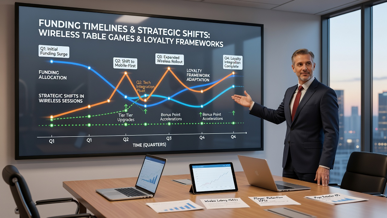 Mobile loyalty dashboard showing synchronized funding timelines and strategic shift markers during table game sessions