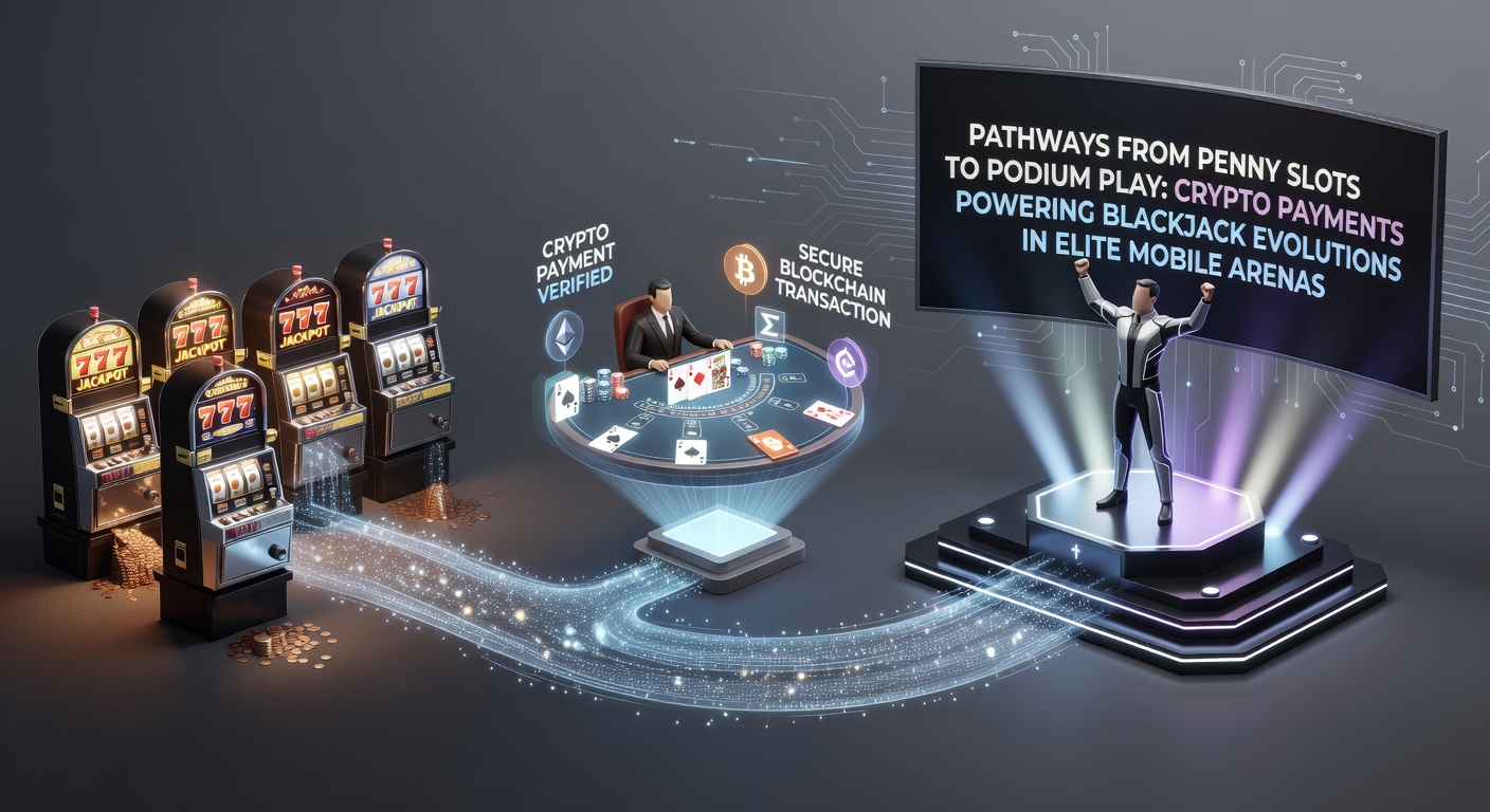 Mobile screen showing penny slot spins transitioning to a high-stakes blackjack table with crypto wallet icons overlayed