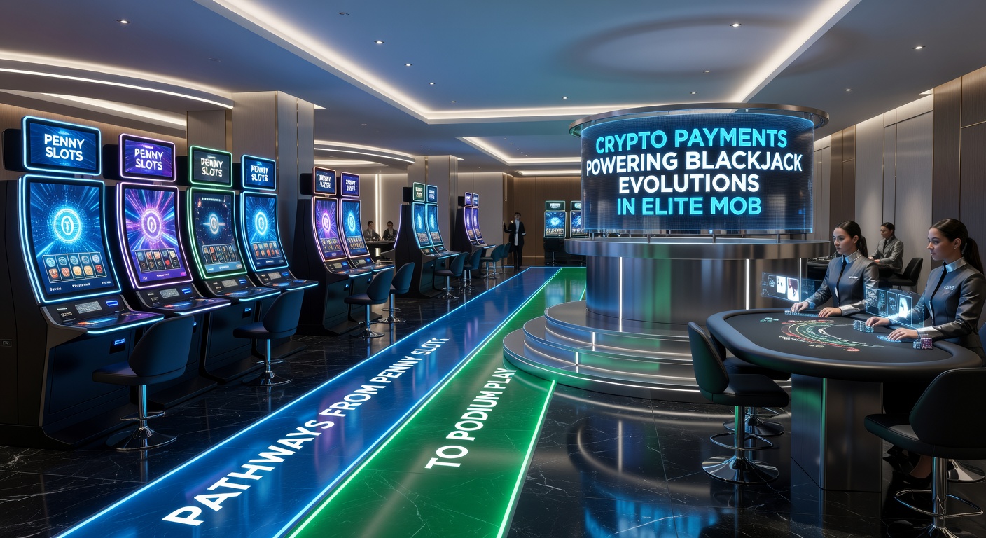 Elite mobile blackjack tournament podium with crypto transaction graphs rising from slot icons to trophy displays