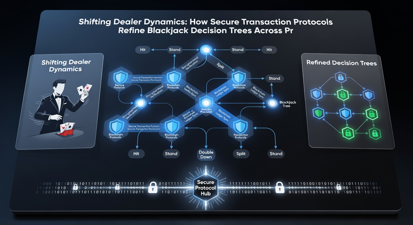 Blackjack decision tree visualization with layered reward tiers and protocol security checkpoints
