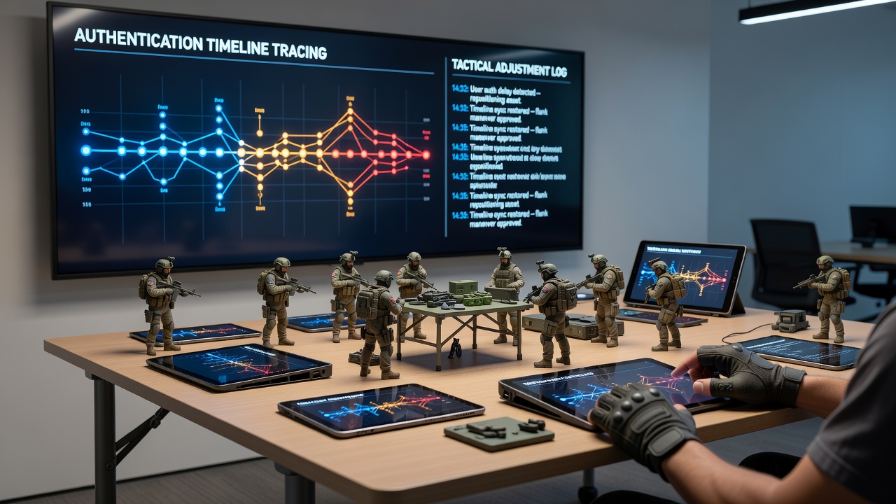 Analytics dashboard showing authentication timeline data overlaid on mobile blackjack gameplay metrics