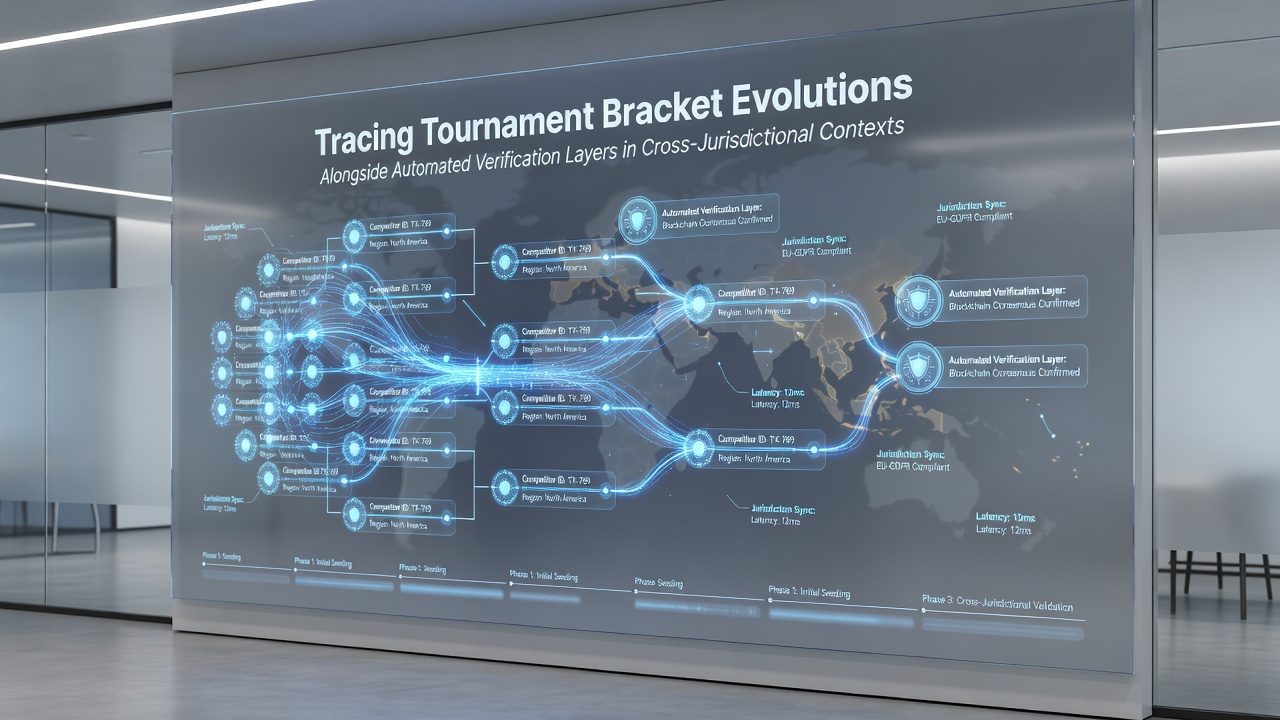 Automated verification dashboard monitoring bracket integrity in multi-region digital tournaments