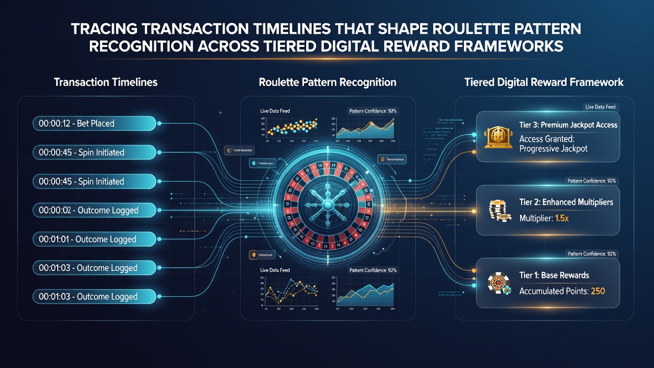 Analytics dashboard showing synchronized roulette spin data with transaction history and reward tier progression charts